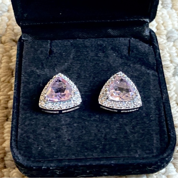 VJ CHINA Sterling Silver Lavender and Clear Stones Earrings 925 - Picture 3 of 14